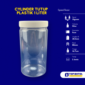 JAR CYLINDER 1000ML TUTUP PLASTIK