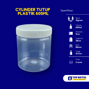 JAR CYLINDER 600ML TUTUP PLASTIK