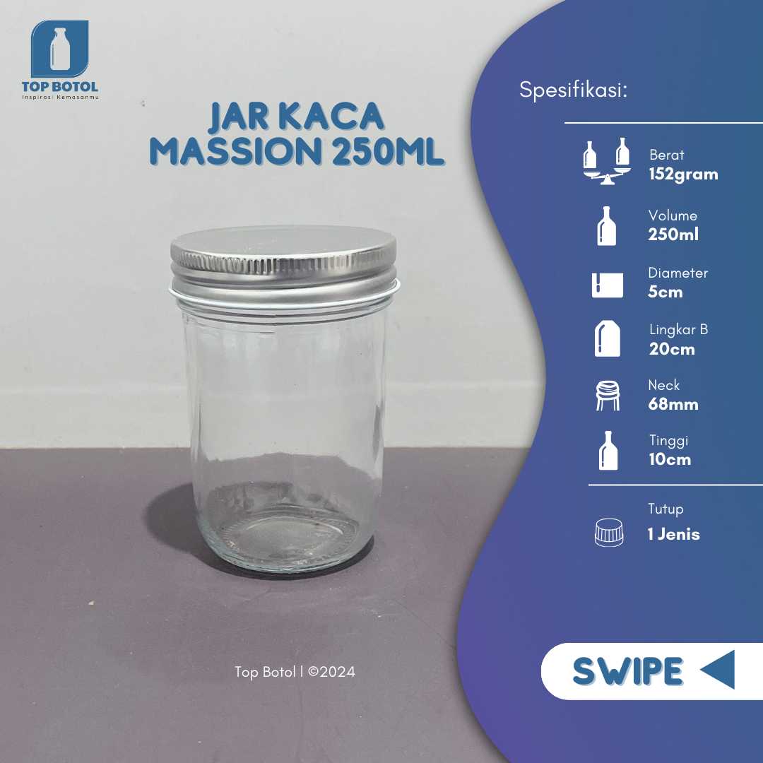 Jual Mason Jar Kaca 250 Ml: Stok Ready Harga Diskon, WA 081905903644
