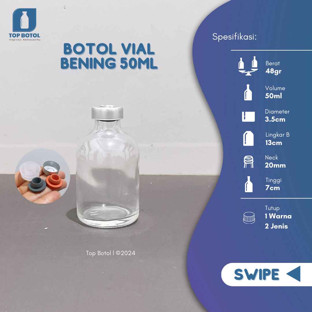 Jual Botol Vial Bening 50 Ml Baru Type 1: Harga Pabrik Ongkir Murah, WA 081905903644